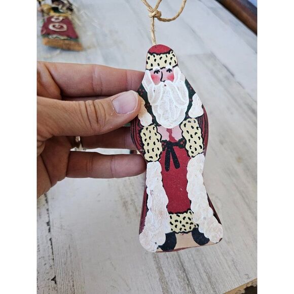 Vintage wooden Santa polar bear ornament Xmas tree set - Picture 7 of 12